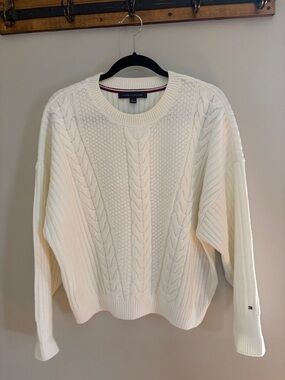 Tommy Hilfiger Cream Cable Knit Crewneck Sweater